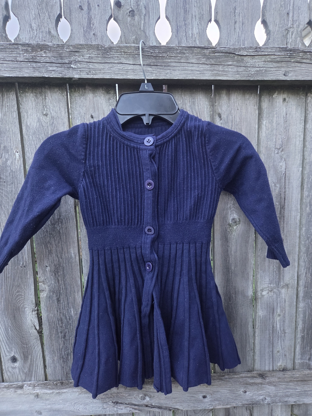 Classic Navy Knit Button-Front Kids Dress